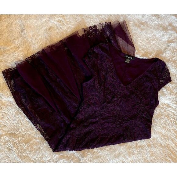 Candalite SZ S Woman’s Beautiful Dark Plum Purple Lace And Twill Dress - Picture 9 of 9